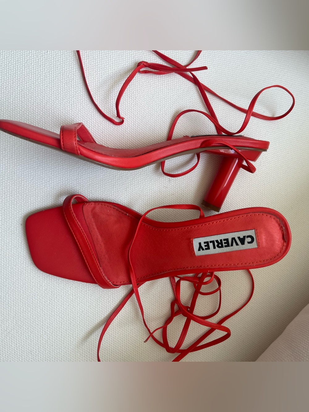 Caverley Flame Red Leather Lace-Up Strappy Heels Size 8 EU 38 Square Toe